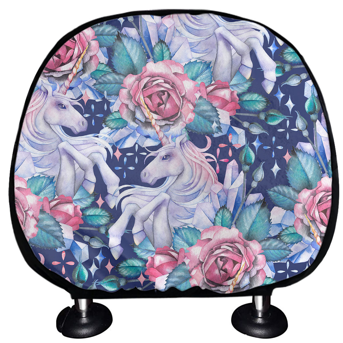 Blue Fairy Rose Unicorn Pattern Print Car Headrest Covers