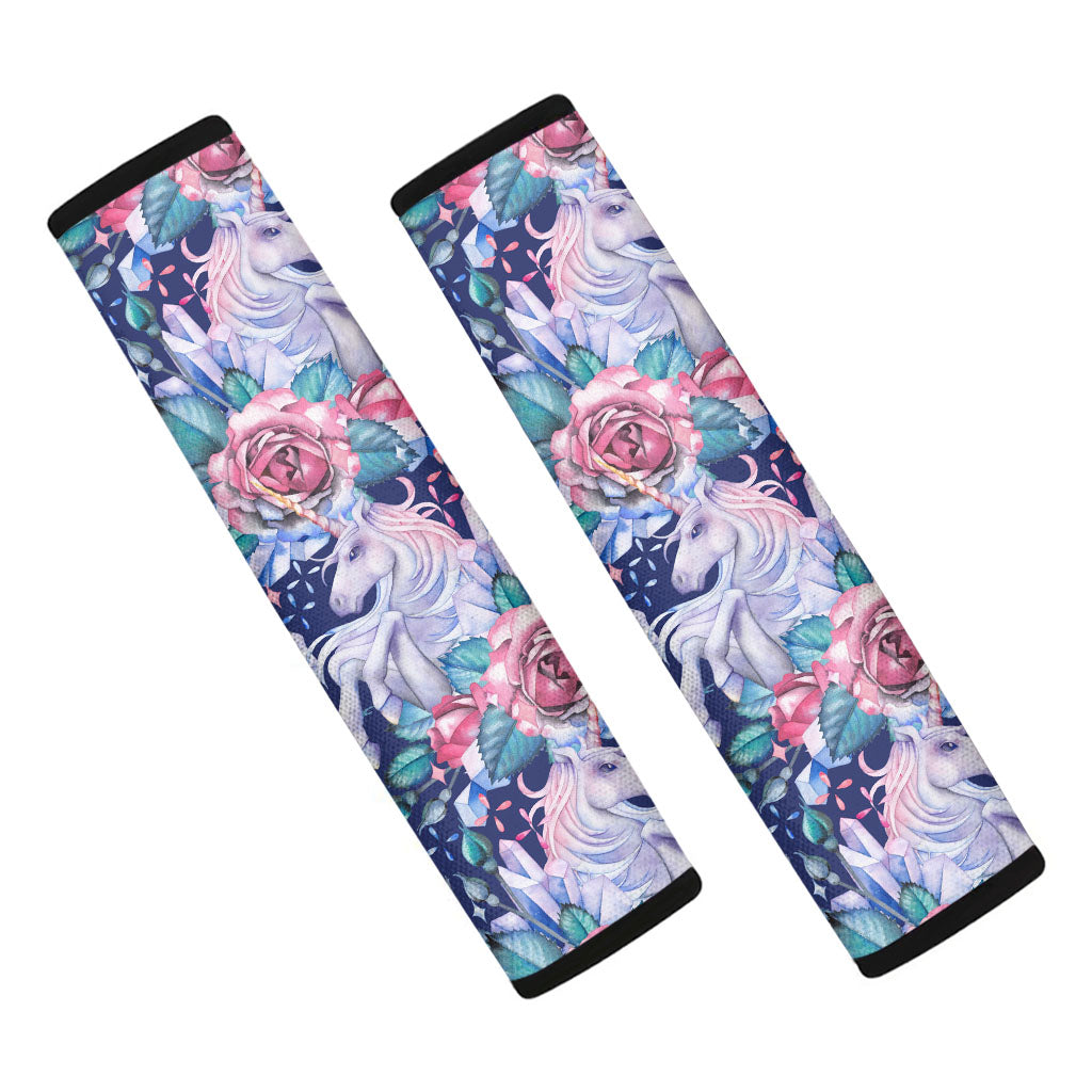 Blue Fairy Rose Unicorn Pattern Print Car Seat Belt Covers