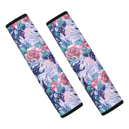 Blue Fairy Rose Unicorn Pattern Print Car Seat Belt Covers