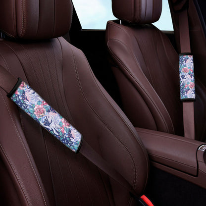 Blue Fairy Rose Unicorn Pattern Print Car Seat Belt Covers