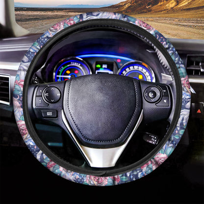 Blue Fairy Rose Unicorn Pattern Print Car Steering Wheel Cover