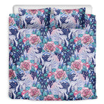 Blue Fairy Rose Unicorn Pattern Print Duvet Cover Bedding Set