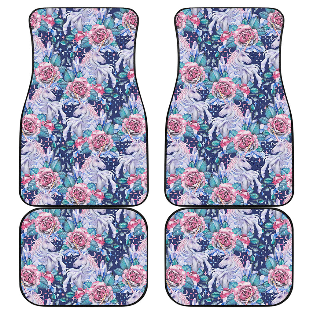 Blue Fairy Rose Unicorn Pattern Print Front and Back Car Floor Mats