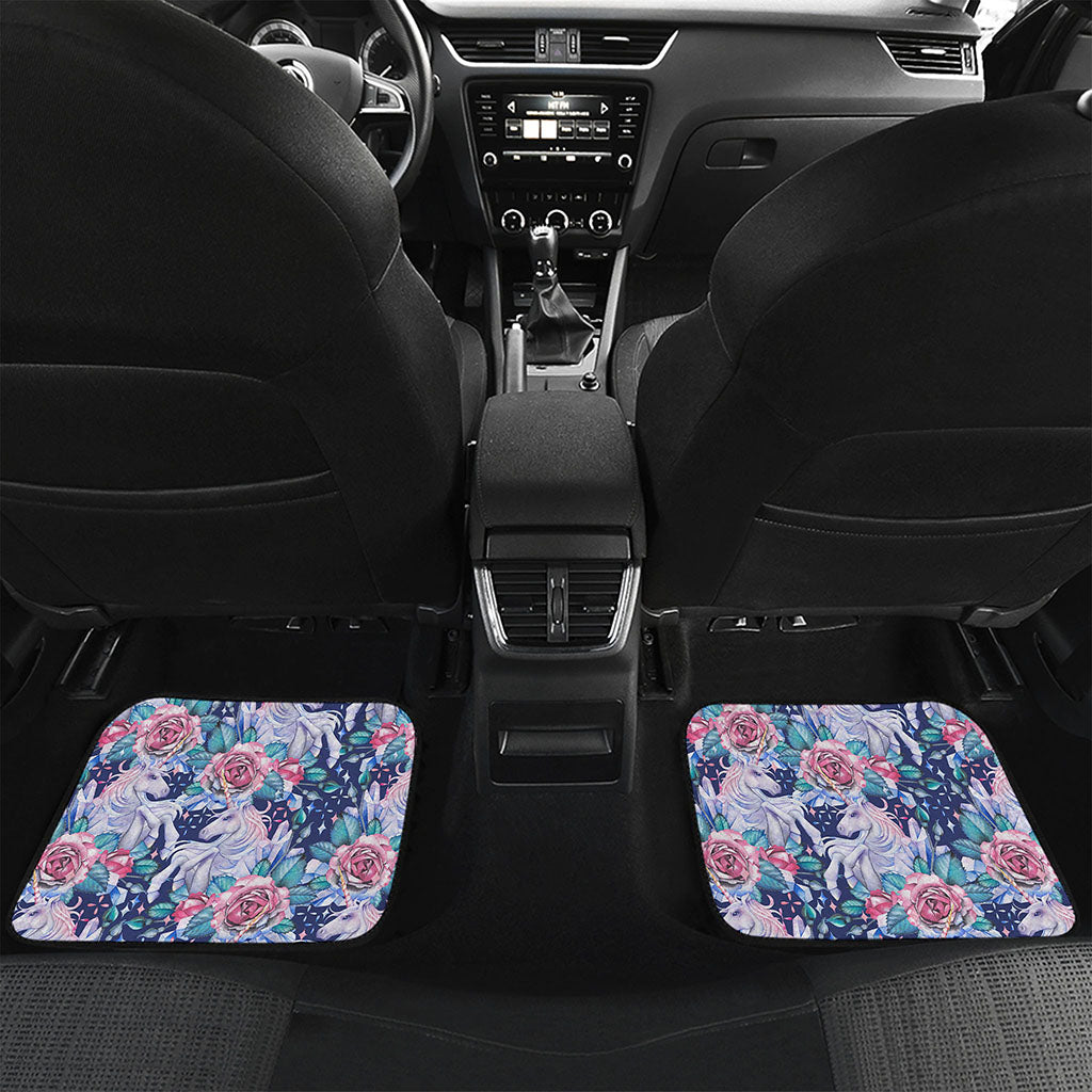 Blue Fairy Rose Unicorn Pattern Print Front and Back Car Floor Mats