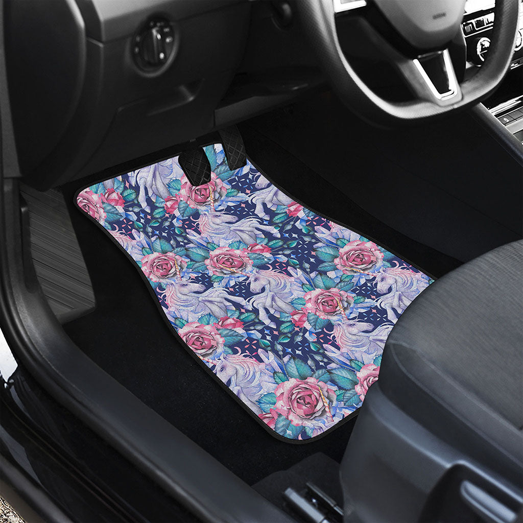 Blue Fairy Rose Unicorn Pattern Print Front and Back Car Floor Mats