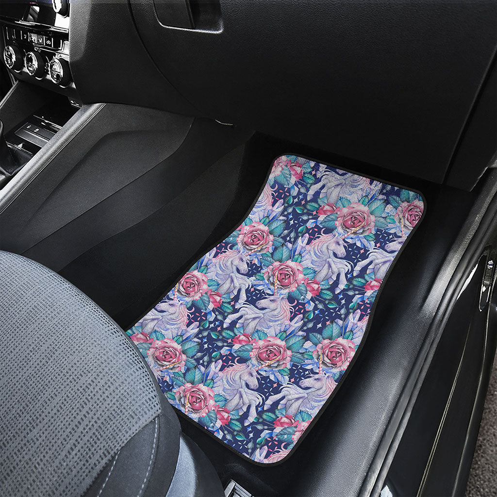 Blue Fairy Rose Unicorn Pattern Print Front and Back Car Floor Mats