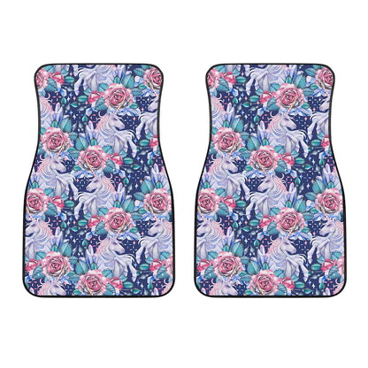 Blue Fairy Rose Unicorn Pattern Print Front Car Floor Mats