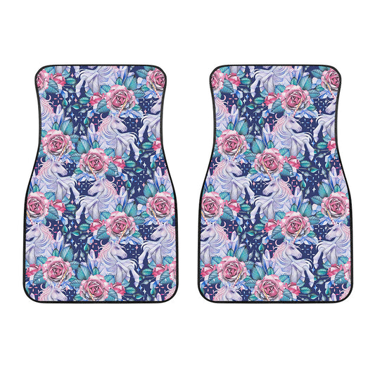 Blue Fairy Rose Unicorn Pattern Print Front Car Floor Mats