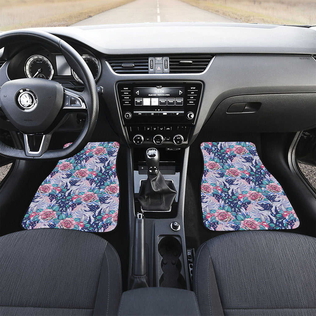 Blue Fairy Rose Unicorn Pattern Print Front Car Floor Mats