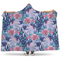 Blue Fairy Rose Unicorn Pattern Print Hooded Blanket