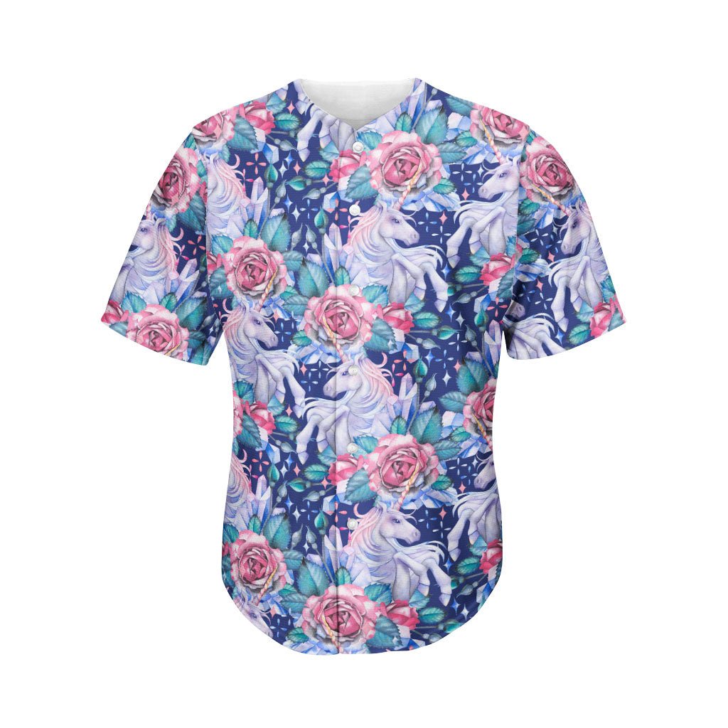 Blue Fairy Rose Unicorn Pattern Print Men's Baseball Jersey