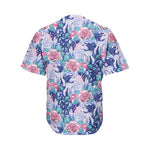 Blue Fairy Rose Unicorn Pattern Print Men's Baseball Jersey