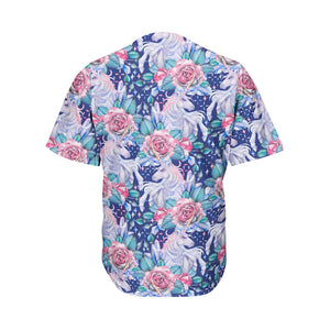 Blue Fairy Rose Unicorn Pattern Print Men's Baseball Jersey