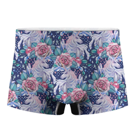 Blue Fairy Rose Unicorn Pattern Print Men's Boxer Briefs