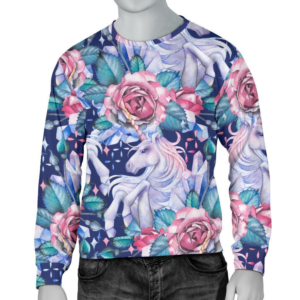 Blue Fairy Rose Unicorn Pattern Print Men's Crewneck Sweatshirt GearFrost