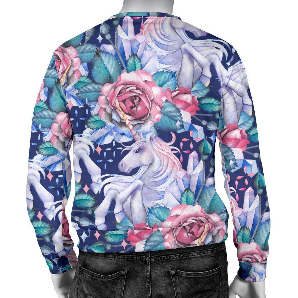 Blue Fairy Rose Unicorn Pattern Print Men's Crewneck Sweatshirt GearFrost