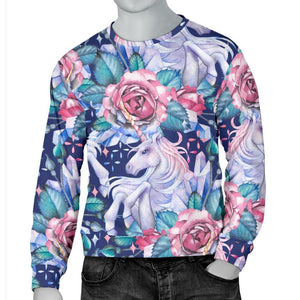 Blue Fairy Rose Unicorn Pattern Print Men's Crewneck Sweatshirt GearFrost