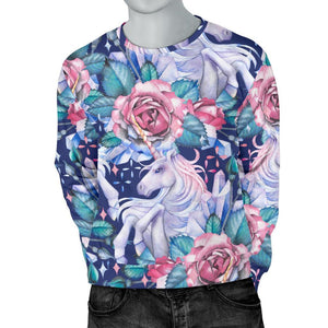 Blue Fairy Rose Unicorn Pattern Print Men's Crewneck Sweatshirt GearFrost