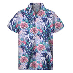 Blue Fairy Rose Unicorn Pattern Print Men's Short Sleeve Shirt