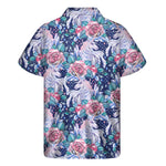 Blue Fairy Rose Unicorn Pattern Print Men's Short Sleeve Shirt