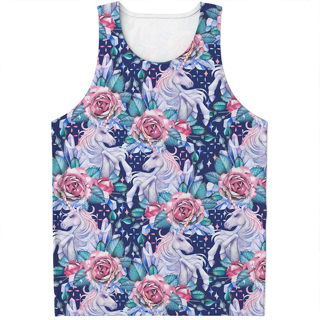 Blue Fairy Rose Unicorn Pattern Print Men's Tank Top