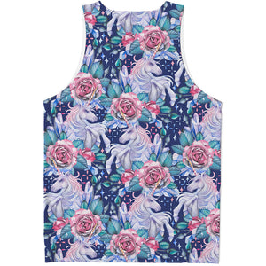 Blue Fairy Rose Unicorn Pattern Print Men's Tank Top