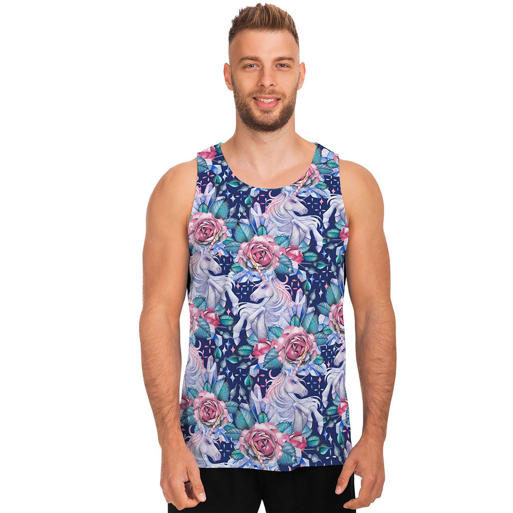 Blue Fairy Rose Unicorn Pattern Print Men's Tank Top