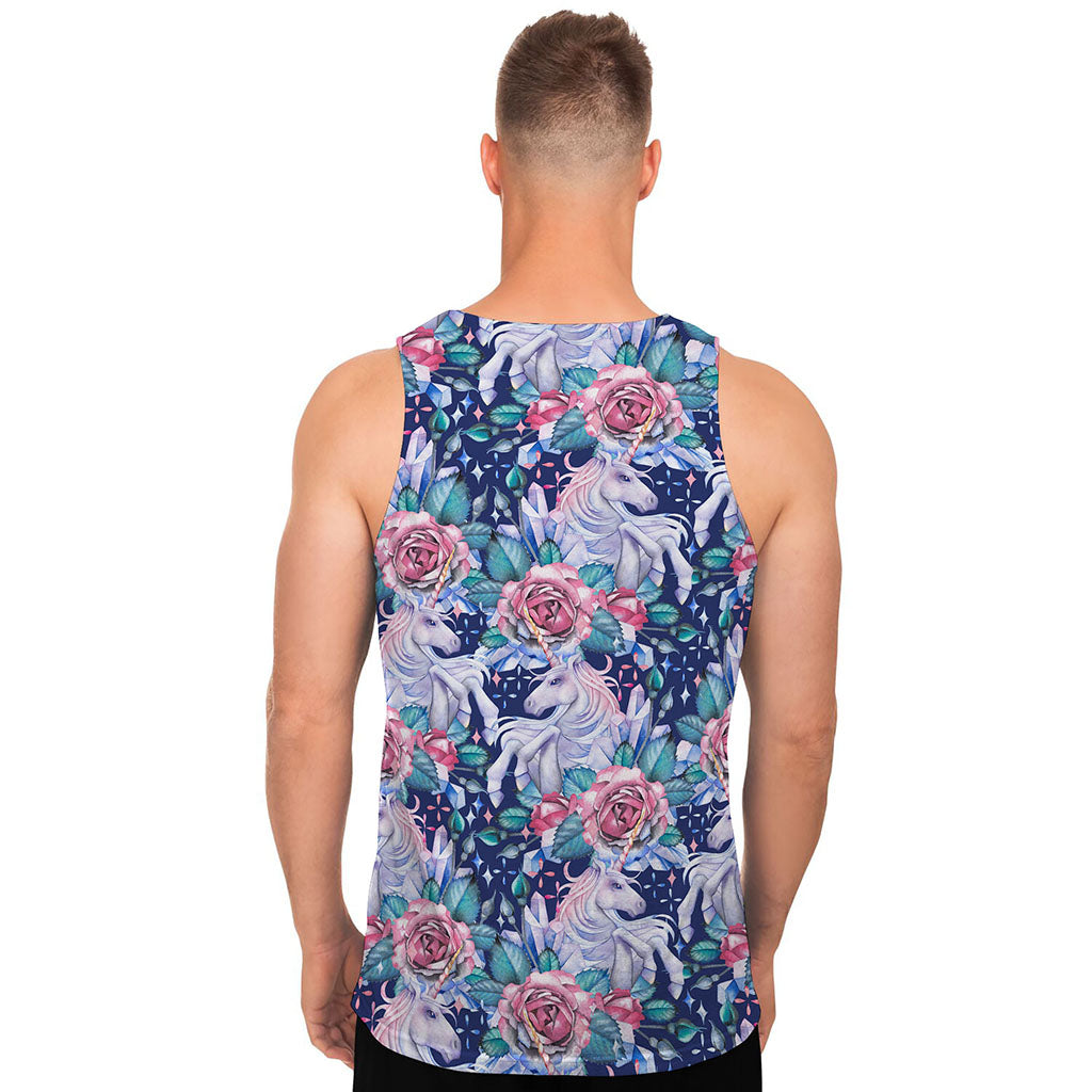 Blue Fairy Rose Unicorn Pattern Print Men's Tank Top