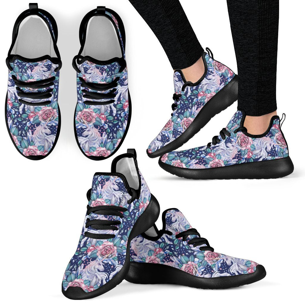 Blue Fairy Rose Unicorn Pattern Print Mesh Knit Shoes GearFrost