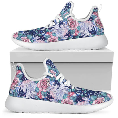 Blue Fairy Rose Unicorn Pattern Print Mesh Knit Shoes GearFrost