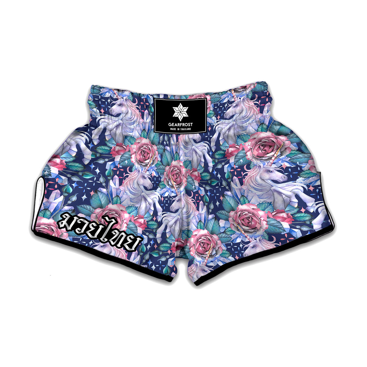 Blue Fairy Rose Unicorn Pattern Print Muay Thai Boxing Shorts