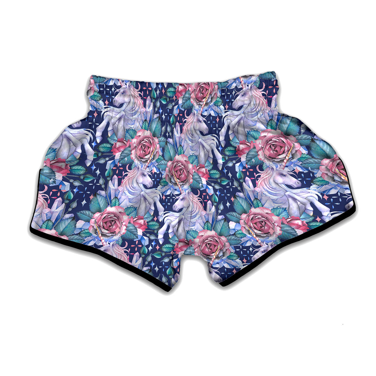 Blue Fairy Rose Unicorn Pattern Print Muay Thai Boxing Shorts