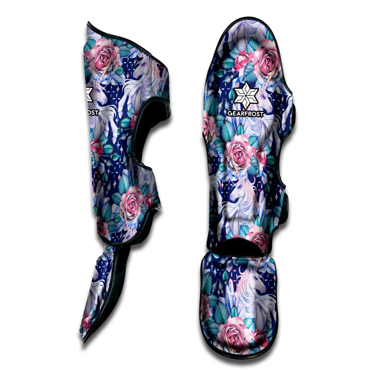 Blue Fairy Rose Unicorn Pattern Print Muay Thai Shin Guard