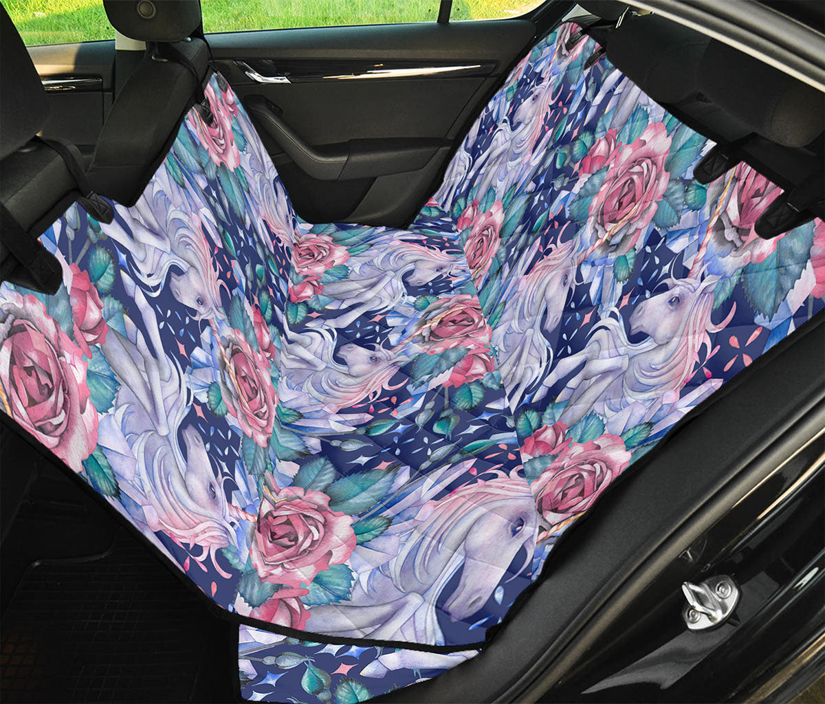 Blue Fairy Rose Unicorn Pattern Print Pet Car Back Seat Cover