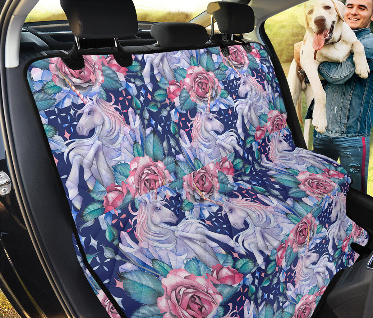 Blue Fairy Rose Unicorn Pattern Print Pet Car Back Seat Cover