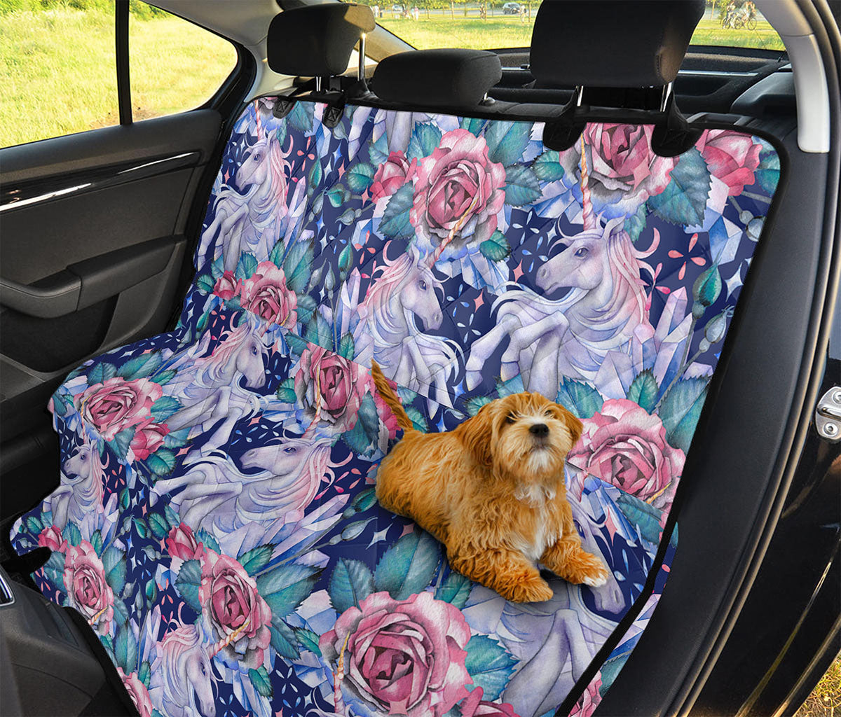 Blue Fairy Rose Unicorn Pattern Print Pet Car Back Seat Cover