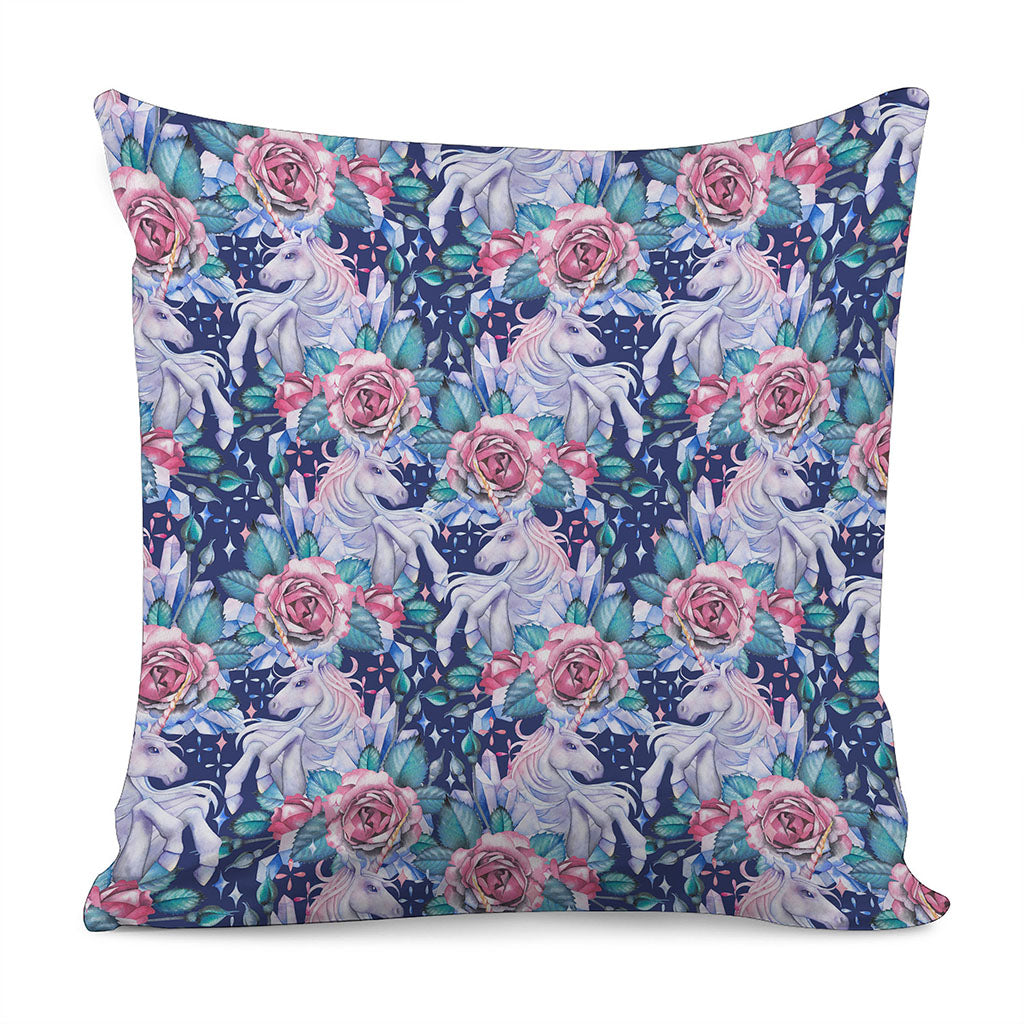 Blue Fairy Rose Unicorn Pattern Print Pillow Cover