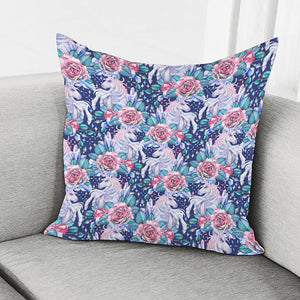 Blue Fairy Rose Unicorn Pattern Print Pillow Cover