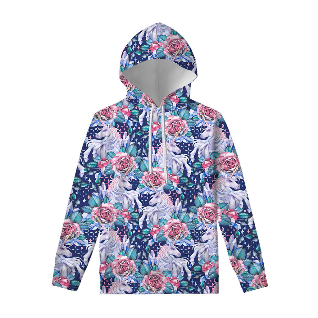 Blue Fairy Rose Unicorn Pattern Print Pullover Hoodie