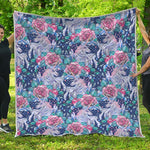 Blue Fairy Rose Unicorn Pattern Print Quilt