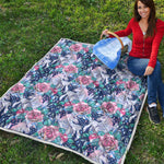 Blue Fairy Rose Unicorn Pattern Print Quilt