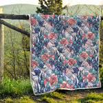 Blue Fairy Rose Unicorn Pattern Print Quilt