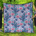 Blue Fairy Rose Unicorn Pattern Print Quilt