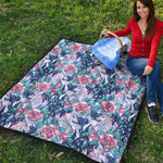 Blue Fairy Rose Unicorn Pattern Print Quilt