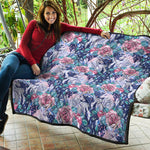 Blue Fairy Rose Unicorn Pattern Print Quilt