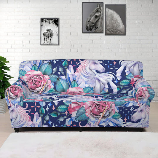 Blue Fairy Rose Unicorn Pattern Print Sofa Cover