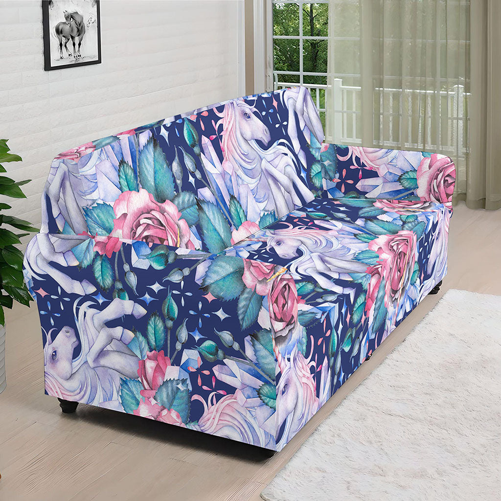 Blue Fairy Rose Unicorn Pattern Print Sofa Cover