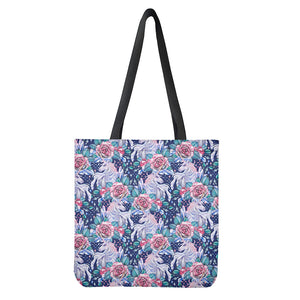 Blue Fairy Rose Unicorn Pattern Print Tote Bag