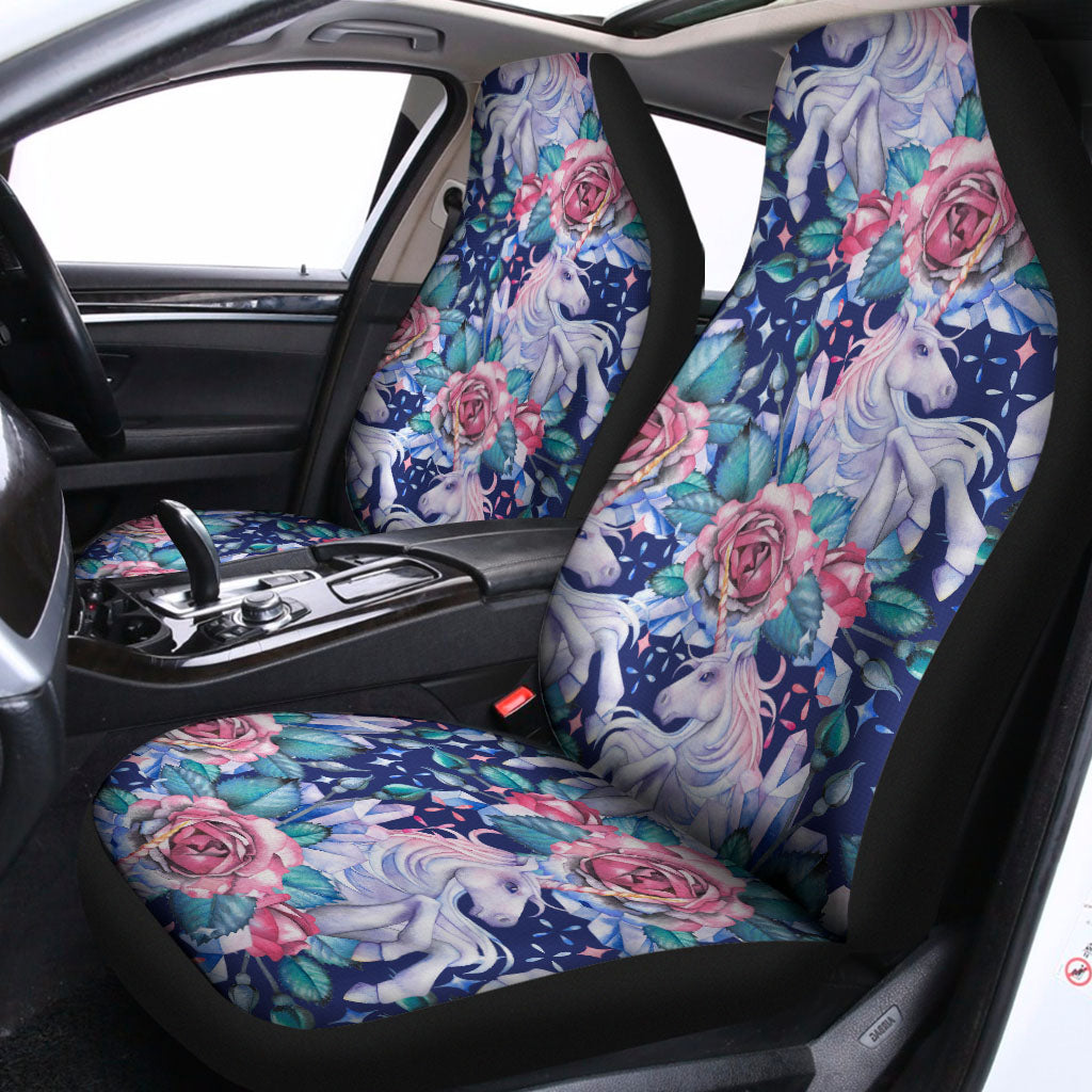 Blue Fairy Rose Unicorn Pattern Print Universal Fit Car Seat Covers