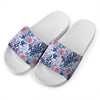 Blue Fairy Rose Unicorn Pattern Print White Slide Sandals